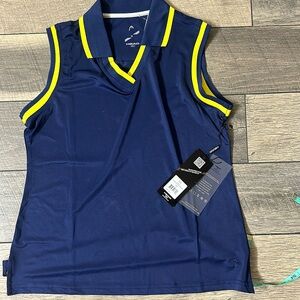 HEAD GOLF - Sleeveless  Women`s Navy Blue with Yellow Trim Polo Golf Shirt  Sz M
